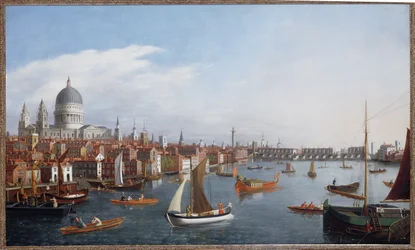 Vista, de, a, rio thames, com, st paul, e, antigas, ponte londres